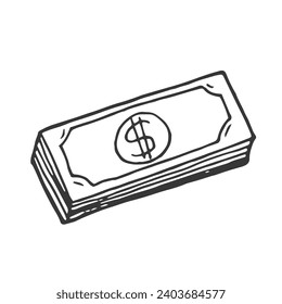 Pile of dollar bills. Stack of money with dollar sign illustration. Vector doodle icon