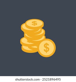 pile of dollar coins in flat vector design