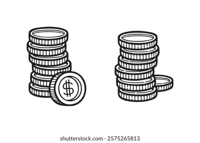 pile of dollar coins money outline style