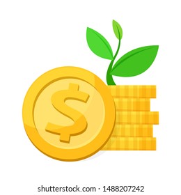 pile dollar money and leaf for financial growth concept, dollar money stack and leaves for grow sign of business finance, illustration money symbol with leaf isolated on white, clip art dollar money