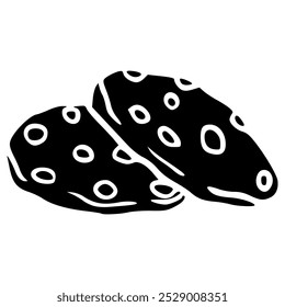 pile of double cookies with chocolate chips hand drawn glyph icon