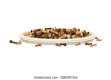 Pile of Dried Clove Aromatic Spice Rested on Plate Vector Illustration