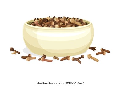 Pile of Dried Clove Aromatic Spice Rested in Bowl Vector Illustration