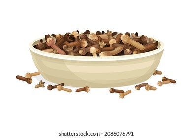 Pile of Dried Clove Aromatic Spice Rested in Bowl Vector Illustration