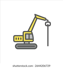 Pile driver filled outline icon. Pile driver color line illustration.