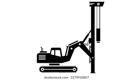 Pile driver icon for construction work. Flat vector graphic.