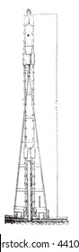 Conductor de la palanca o plataforma de poda. El Diccionario Enciclopedico y Biográfico de la Industria y las Artes Industriales - E.O. Lami, grabado vintage, 1881.
