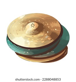 pile of drum cymbals instruments isolated