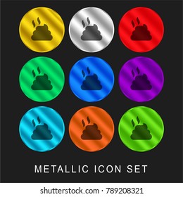 Pile of dung 9 color metallic chromium icon or logo set including gold and silver