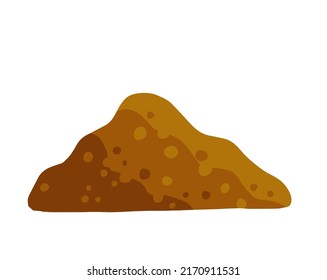 Pile of earth. Brown mound. Land and soil for farming. Flat cartoon isolated on white