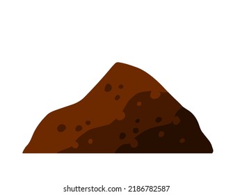 Pile of earth. Brown mound. Land and soil for farming. Flat cartoon isolated on white