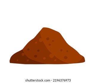 Pile of earth. Brown mound. Land and soil for farming. Flat cartoon isolated on white