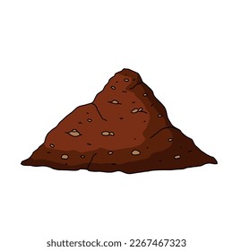 Pile of earth. Brown mound. Land and soil for farming. Flat cartoon isolated on white