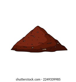 Pile of earth. Land and soil for farming. Brown mound. Flat cartoon isolated on white