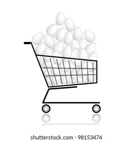 Pile of eggs in shopping cart for your design