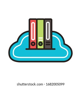 pile electronic books in cloud education online line and fill style vector illustration design
