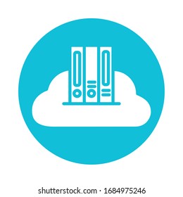 pile electronic books in cloud education online block style vector illustration design