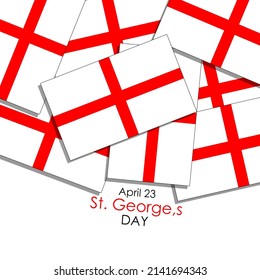 Pile of England flags with bold text to celebrate st george's day isolated on white background, St. George's Day April 23