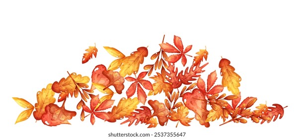Pile of fallen dry autumn leaves in red and yellow color. Vector illustration