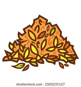 Pile of fallen dry leaves colorful icon illustration isolated on square white background. Simple flat outlined cartoon art styled drawing.