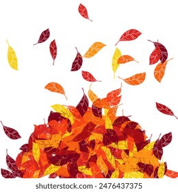 Pile of fallen leaves, dry autumn falling leaves flying on a pile, vector illustration