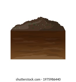 A pile of fertile land in a cut. Potting soil. Fertilized earth. Vector illustration isolated on white background