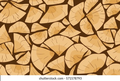 Pile of firewood seamless pattern. Stack of logs background. Vector illustration