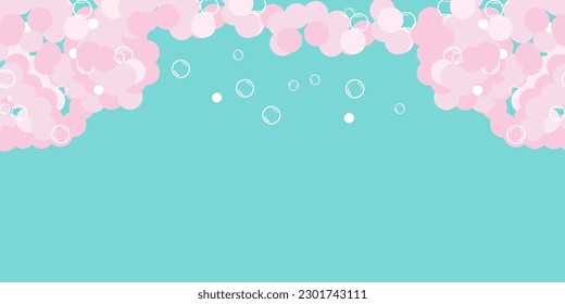 A pile of foam on a blue background. Website template, banner, foam party flyer. Aqua park, swimming pool. Horizontal vector illustration.