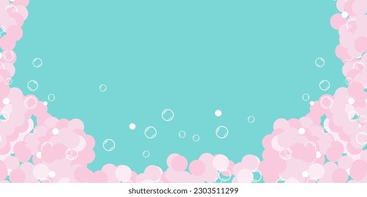 A pile of foam on a blue background. Website template, banner, foam party flyer. Aqua park, swimming pool. Horizontal vector illustration.