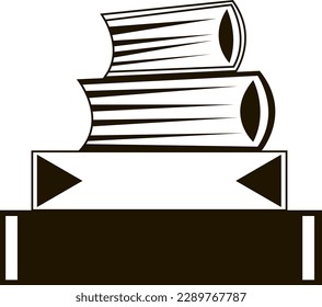Pile of four black and white books in simple doodle style isolated on white background