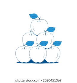 Piel de manzanas frescas con hojas de ilustración vectorial plana