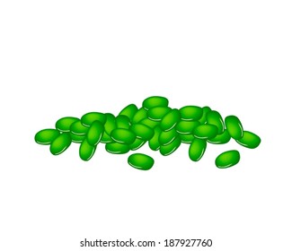 A Pile of Fresh Mung Bean or Vigna Radiata Isolated on White Background, Used in Both Sweet and Savory Recipes. 