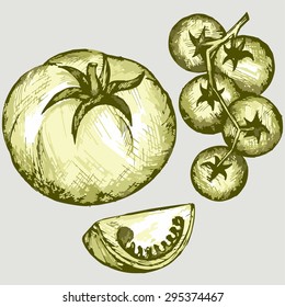 Pile of fresh tomatoes. Vector Image