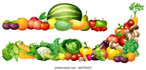 Pile of fresh vegetables and fruits illustration