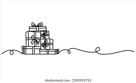 pile of gift box one line art vector, christmas