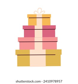 Pile of gift boxes. Flat style vector illustration isolated on white background.