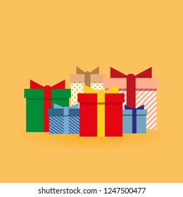 A pile of gift boxes. Presents. Gift boxes. Holidays Vector Illustration. Flat design for business financial marketing banking advertising web concept cartoon illustration.