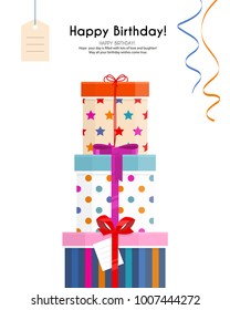 Pile of gift boxes for your birthday or christmas. Lots of presents in flat style.