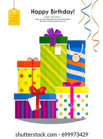Pile of gift boxes for your birthday or christmas. Lots of presents in flat style. Vector illustration.