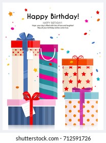 Pile of gift boxes for your birthday or christmas. Lots of presents in flat style. Vector illustration.