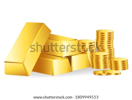 A pile of gold bars and gold coins.Graphic vector
