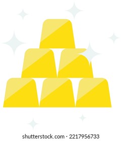 pile of gold bars illustration in minimal style isolated on background