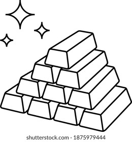 A pile of gold bars. Vector outline illustration.