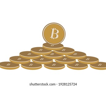 A pile of gold bitcoin vector isolated on white background