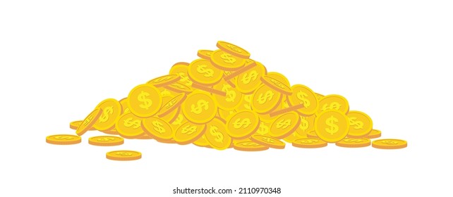 Pile Of Gold Coins. Coin Of One Dollar. Golden Money Of Dollars.Token, Chip. Isolated Vector Stock Illustration Eps 10 On White Background 