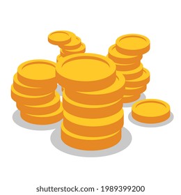 Pile Of Gold Coins On A Flat White Background Vector