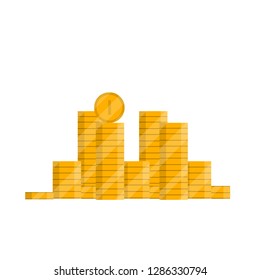 Pile of gold coins in piles. Riches and treasures. A lot of money. Element of rich and fortune. Cash and Financial success. Cartoon flat illustration