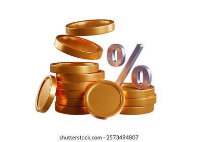A pile of gold coins placed together. 3D rendering.