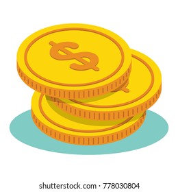 Pile of gold dollar coins. Cash payment. Flat vector cartoon illustration. Objects isolated on white background.