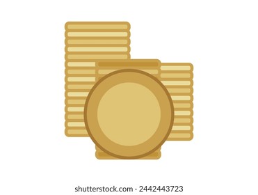 Pile of golden coins on white background.